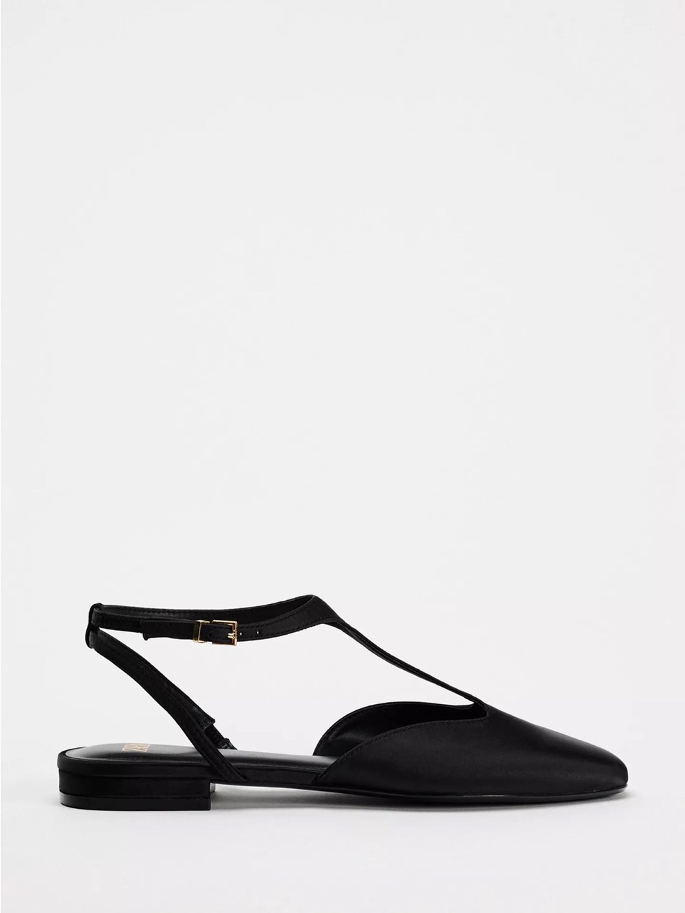 Zara Black T-Strap Pointed Slingback Flats